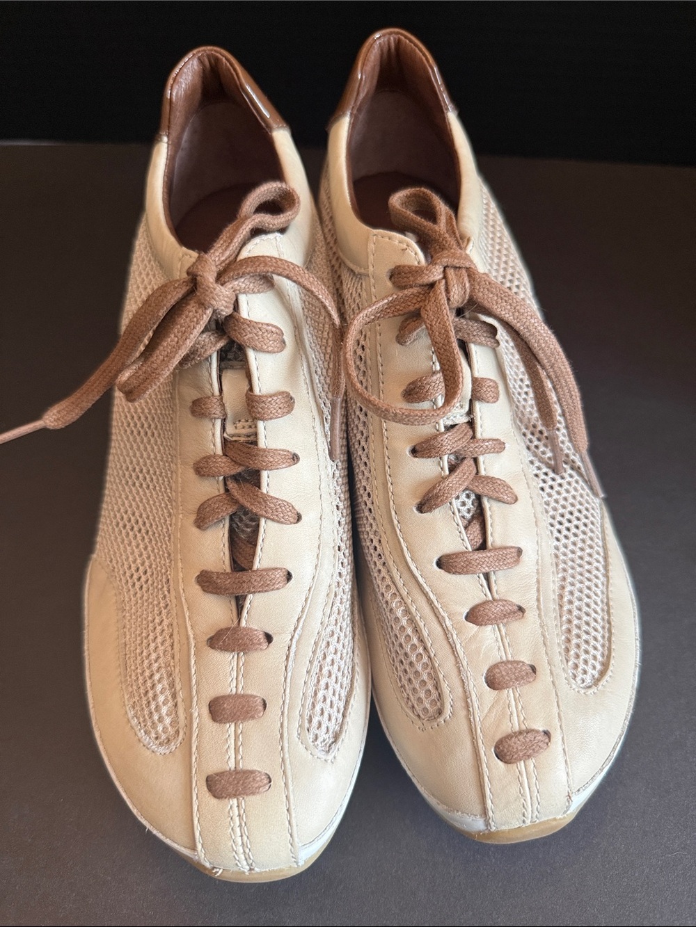 Tsubo Women’s Leather & Mesh Sneakers - Beige with Brown Accents